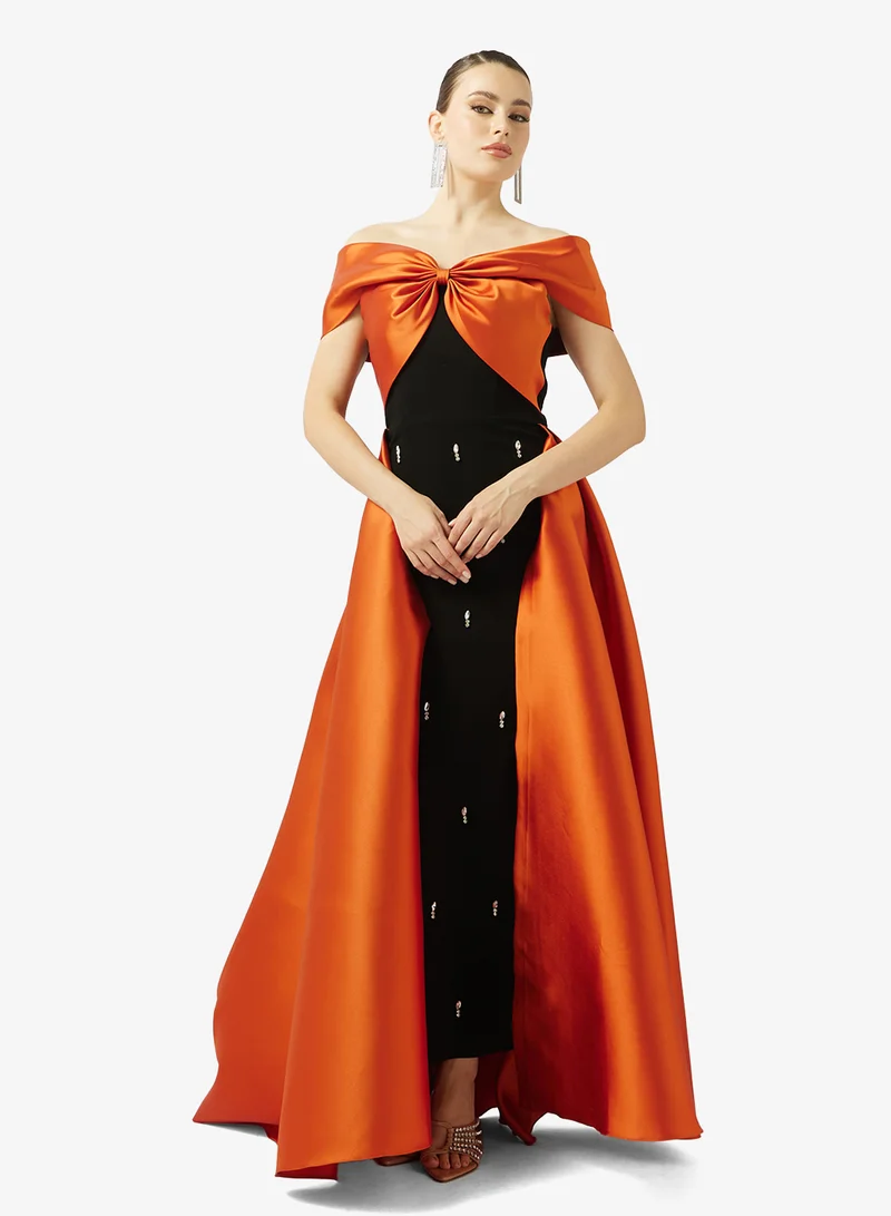 Akadia Fashion RIBBON BUST EXTENDED TAIL TAFFETA DRESS